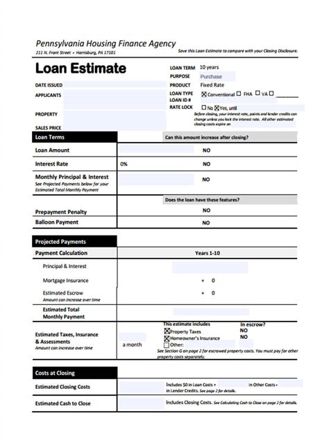 Loan Estimate Template