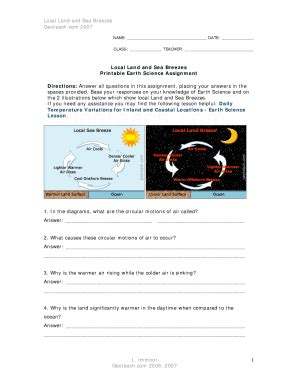 Local Land And Sea Breeze Printable Earth Science Assignment Geoteach