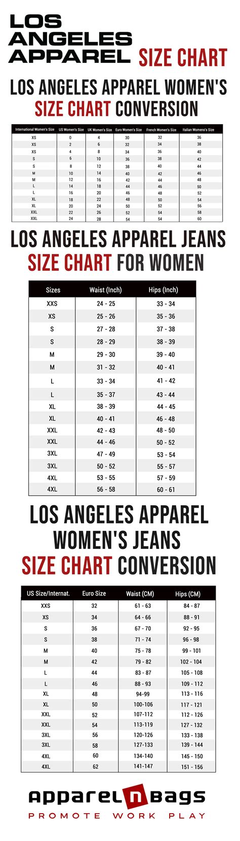 Los Angeles Apparel Sizing Chart