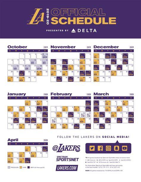 Los Angeles Lakers Schedule Printable