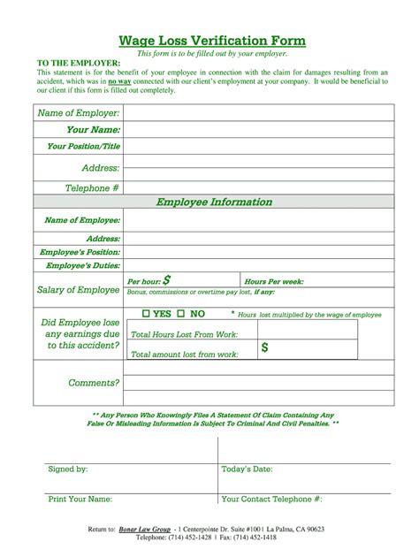Lost Wages Form Template
