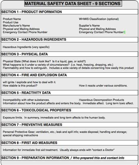 MSDS Section Example