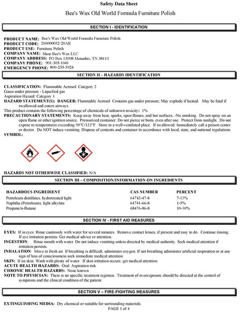 MSDS document example