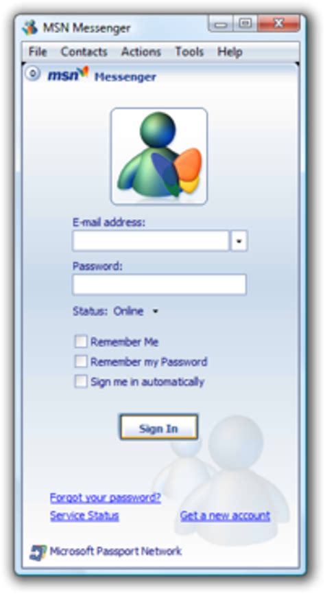 MSN Messenger login screen
