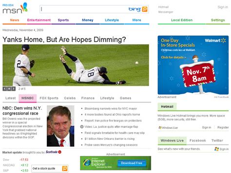MSN homepage current look