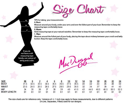 Mac Duggal Sizing Chart