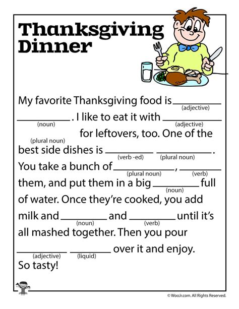 Mad Libs Thanksgiving Printable