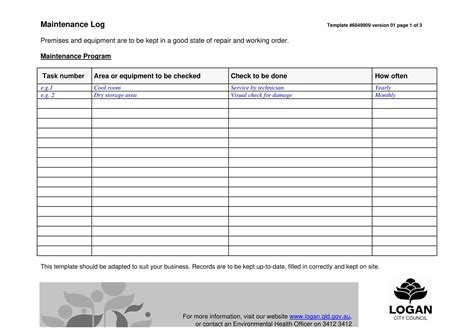 Maintenance Log Template