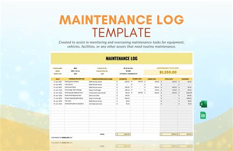 Maintenance Log Template Excel Free Download