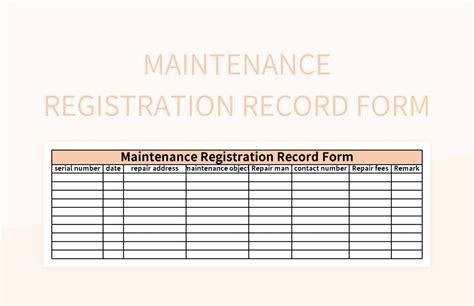 Maintenance Register Template