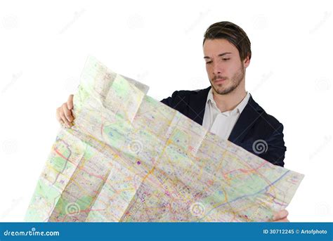 Man with a map looking confused