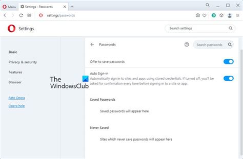 Manage saved passwords in Opera