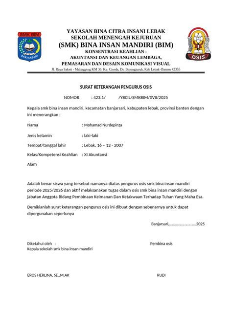 Manfaat Surat Keterangan OSIS