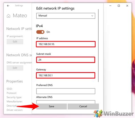 Manual IP Settings Windows 10