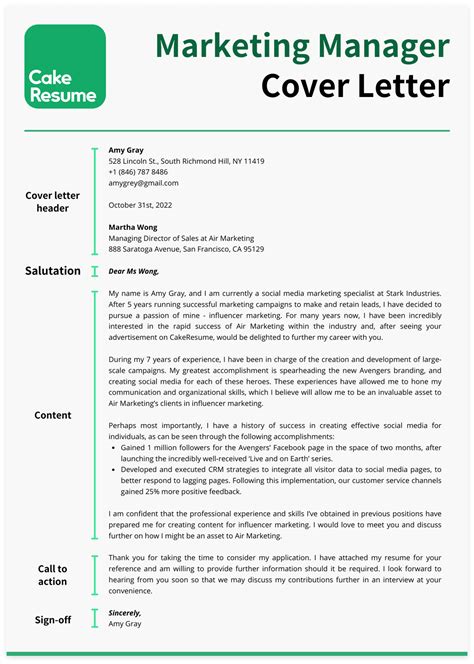 Marketing Manager Cover Letter Template
