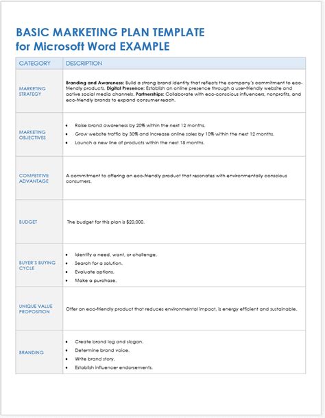 Marketing Plan Template Word