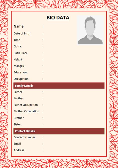 Marriage Biodata Template