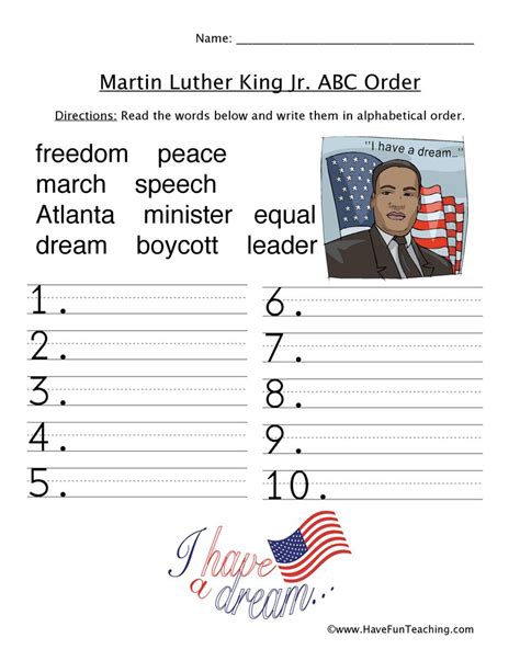 Martin Luther King Free Printable Worksheets