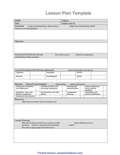 Marzano Lesson Plan Template