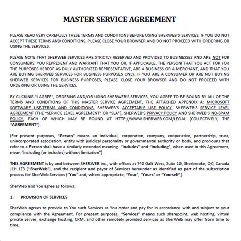 Master Services Agreement Template