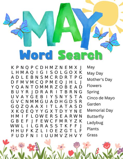 May Word Search Free Printable