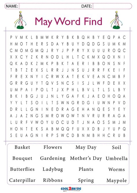 May Word Search Printable