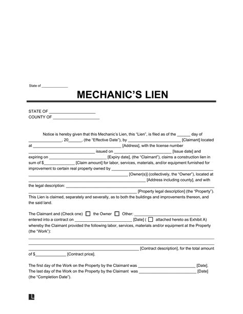 Mechanics Lien Template
