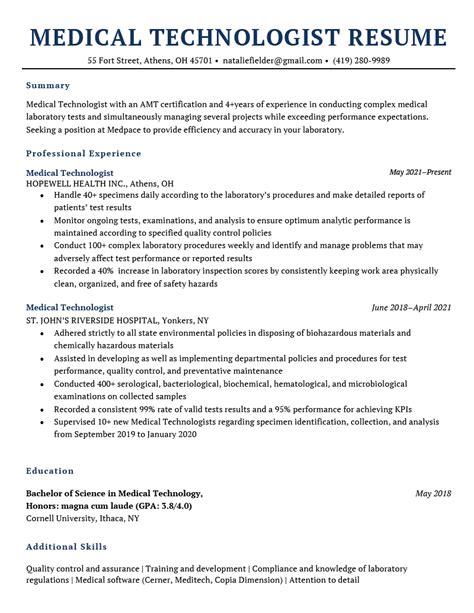 Med Tech Resume Template