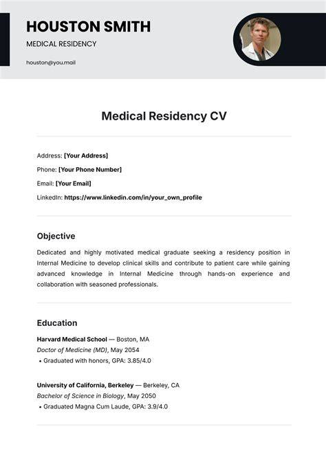 Medical Residency Cv Template