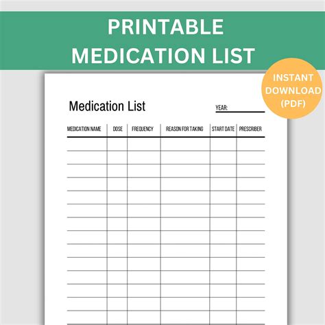 Medication List Template Word