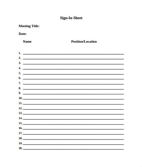 Meeting Sign In Sheet Template