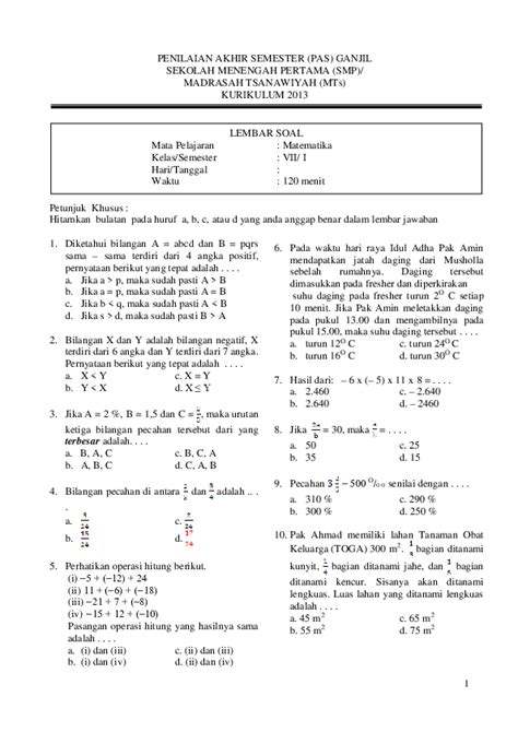 Membaca Soal dengan Teliti Matematika Kelas 7 Semester 1