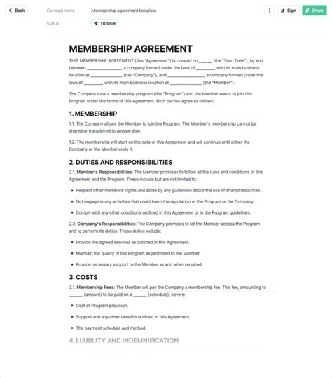Membership Contract Agreement Template