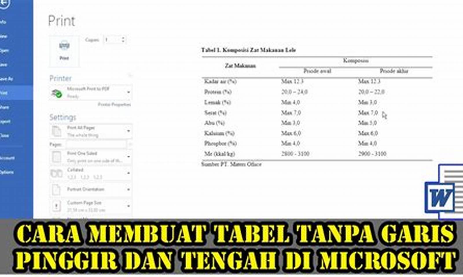 Membuat Tabel Tanpa Garis