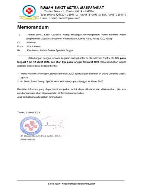Memo Perubahan Jadwal
