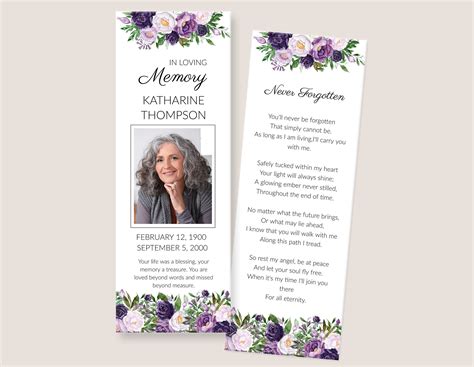 Memorial Bookmark Template Word