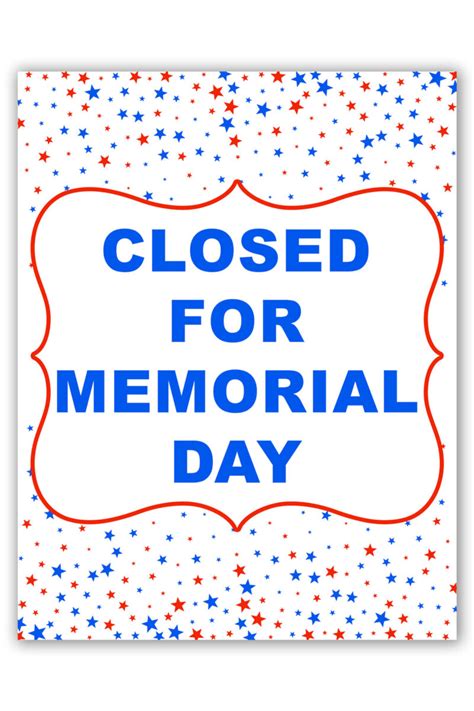 Memorial Day Closed Sign Printable