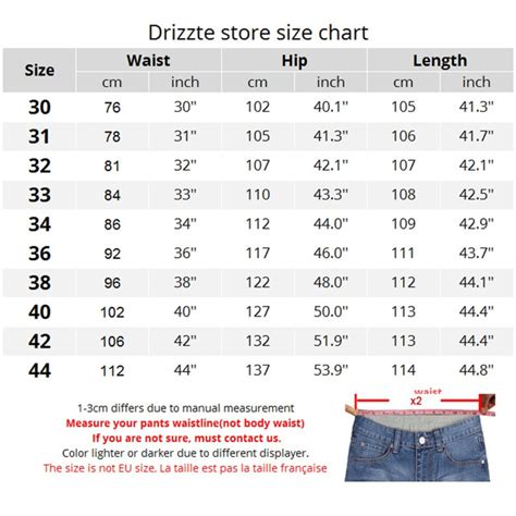 Men's Pant Size Conversion Chart
