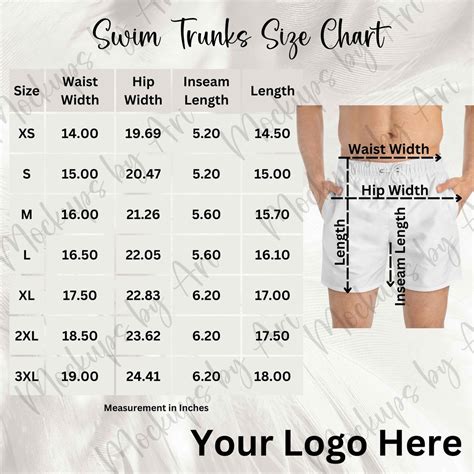 Men's Swim Trunks Size Chart