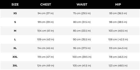 Men's Top Size Chart