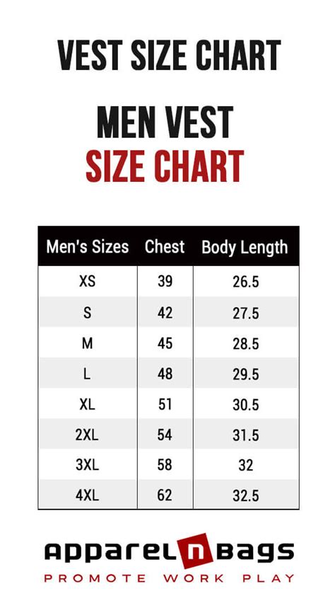 Men's Vest Size Chart