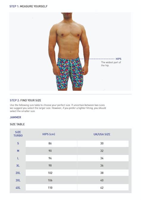 Mens Bathing Suit Size Chart