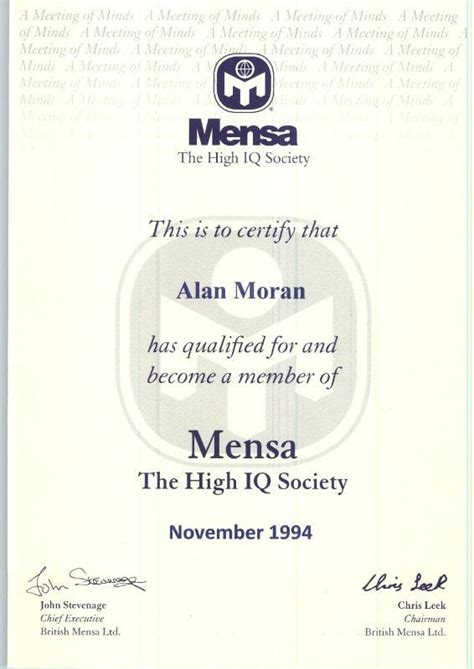 Mensa Certificate Template