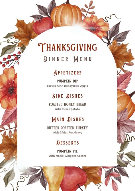 Menu For Thanksgiving Template