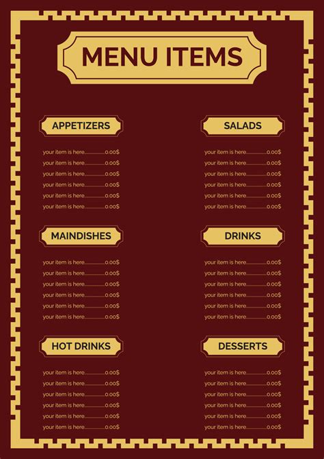 Menu List Template