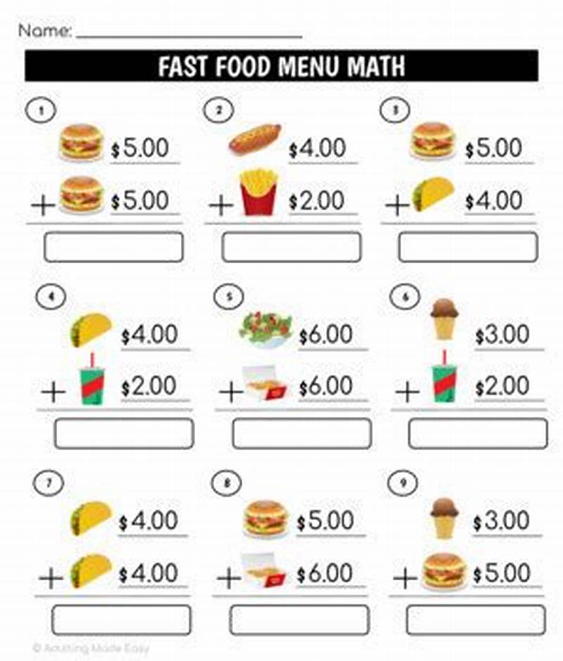Menu Math Printables