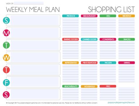 Menu Planning Template With Grocery List