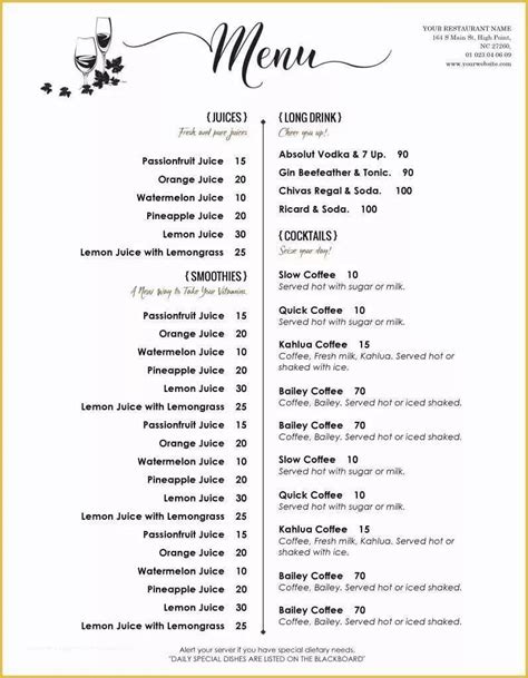 Menu Template Google Docs