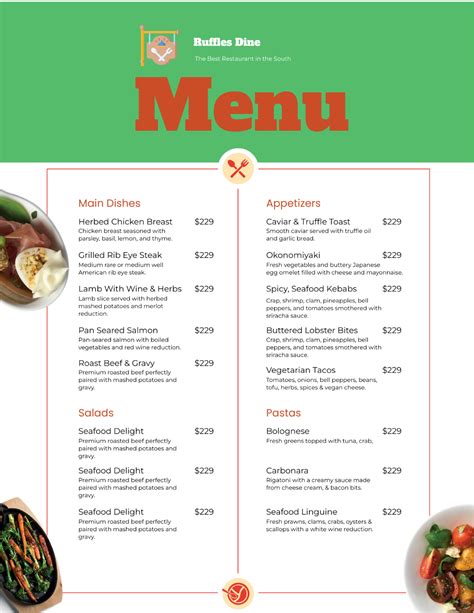 Menu Template Printable Free