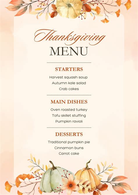Menu Template Thanksgiving